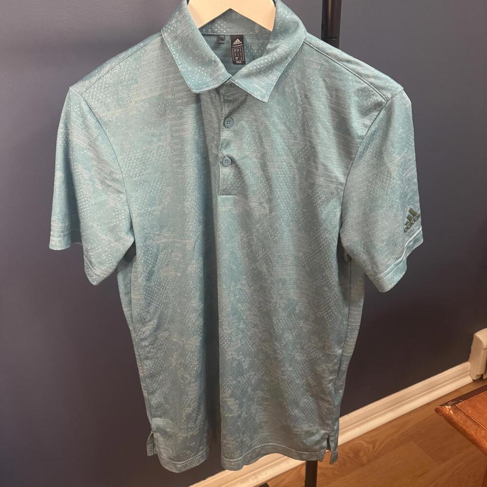 Adidas Prime Green, Mens Turquoise Pattern Polo, Small